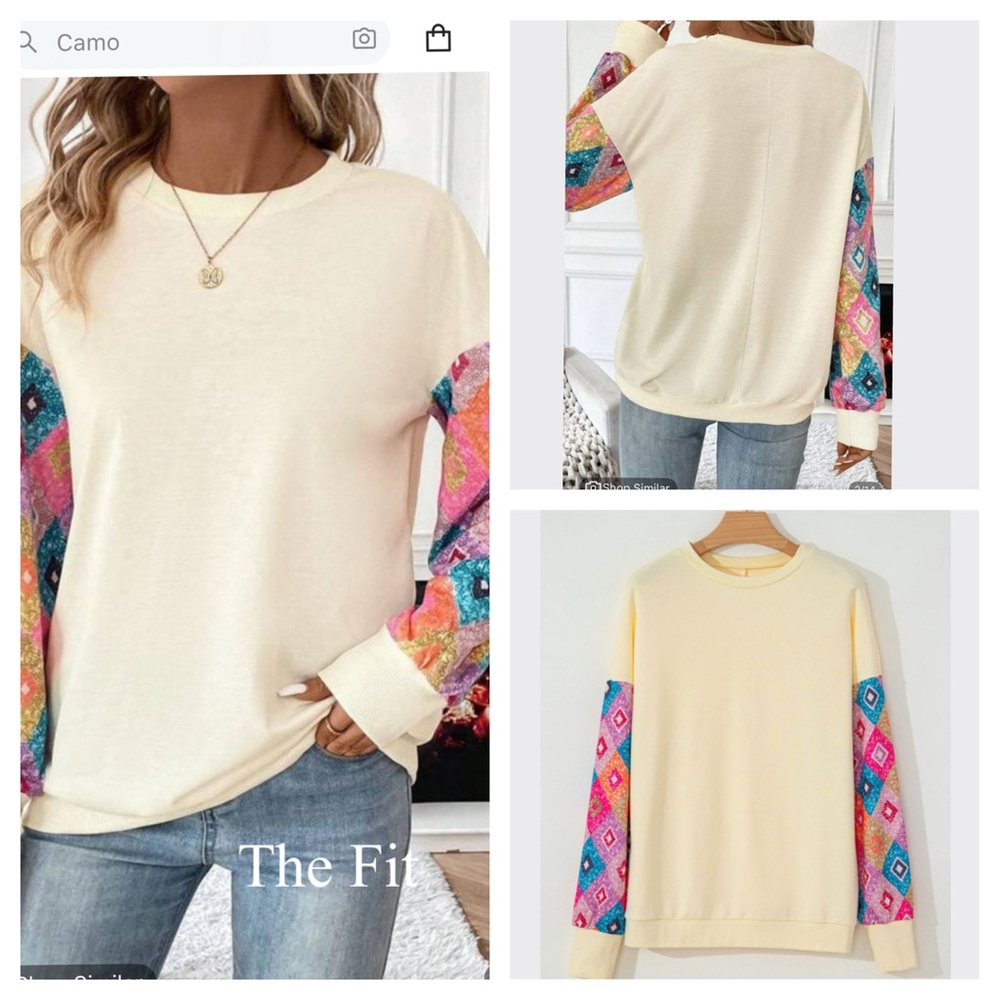 Cream Sweatshirt with Colorful Sequin Sleeves | Boho Glam Pullover